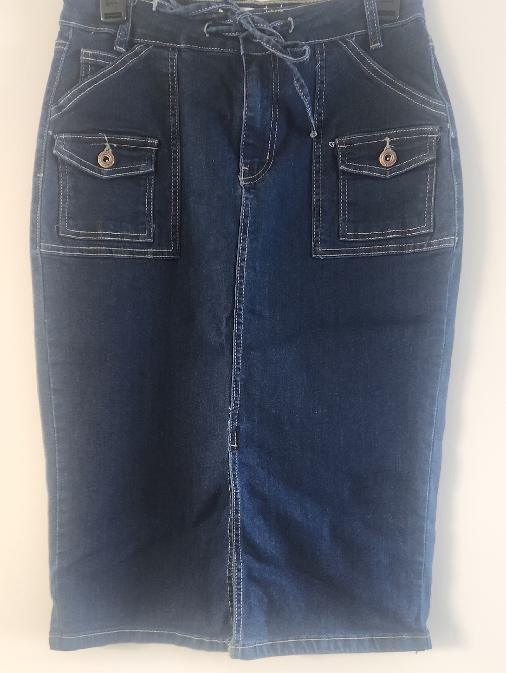 Dark Blue Women’s Denim Pencil Skirt with Front Split And Pockets